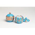 Turquoise and Gold Ceramic Crock Candles
