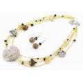 4 Line Flat Round Stone w/Green Seed Necklace Set