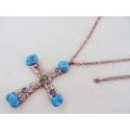 30" CB Antique Cross w/Turquoise Stone,AC Necklace