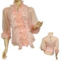 Ladies Fashion Long Sleeve Sheer Tuxedo Style Top
