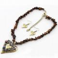 Gb Heart Pendant With Tiger Eye Line Necklace Set