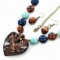 Murano Heart With Stone, Wood Necklace And Earring