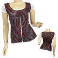 Ladies Cap Sleeve Oval Neckline Top W/Slit