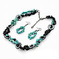 Turquoise And Black Chip With Shell Bead Necklace