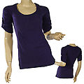 Ladies Fashion 3/4 Tab Sleeved Scoop Neck Top