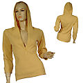 Ladies Hooded V-Neck Henley Top W/Kangaroo Pockets