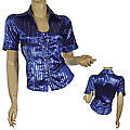 Ladies Fashion Wide Spread Collar Button Down Top