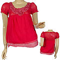 Ladies Fashion Sheer V-Neck Loose Fitted Top