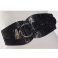 Ladies Fashion Crocodile Mat Ring Bk Elastic Belt