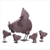 Mother and Chicks Metal Sculpture Set