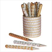Glittering Silver/Gold Beaded Pens  (In Holder)
