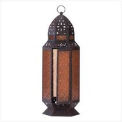 Metal Amber Glass Tall Lantern