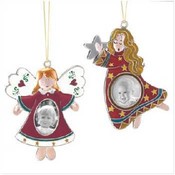 Pewter Angel Photo Frame Ornaments - Set of 2