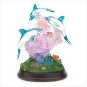 3 Dolphins On Wood Base With LED Light