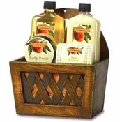 Peach Bath Set In Wooden Basket