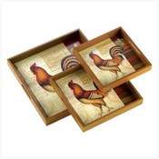 Country French Rooster - Wood Tray Trio