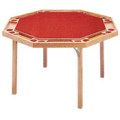 Natural Wood Octagonal Poker Table with Red Nylon