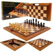 Deluxe Wooden Chess, Checker &amp; Backgammon Set