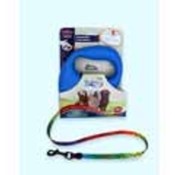 Small Blue Dog Leash -  Multi Colored Bone &amp; Paw